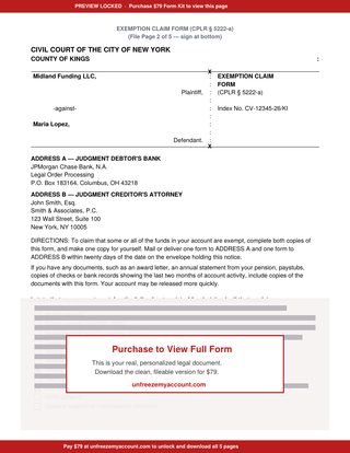 Sample preview: Exemption Claim Form