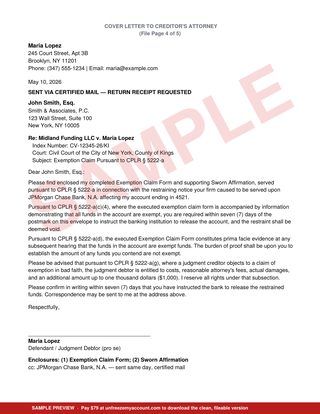 Sample preview: Cover Letter to Creditor